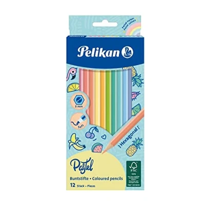 Imagen de Pelikan® Lápices de madera 12 piezas en colores pastel grafito 3 mm Para dibujar colorear bocetos creatividad bricolaje colorido niños adolescentes a la escuela jardín infantes