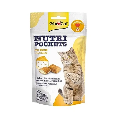 Imagen de GimCat Nutri Pockets queso Snack crujiente para gatos, con relleno cremoso e ingredientes funcionales 1 bolsa (1 x 60 g)