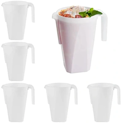 Imagen de MATANA 6 Jarras de Plástico Blancas, 1,5L Cócteles, Limonada, Ponche, Sangría, Cervezas y Más Cumpleaños, Bodas, Navidad, Picnics, Barbacoas, Fiestas Resistentes Reutilizables