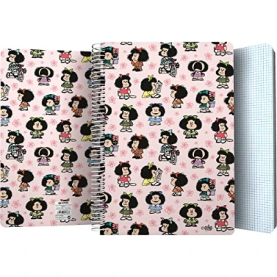 Imagen de Grafoplás Cuaderno Tapa Plastico 80 Hojas Cuadriculadas 4x4 90g Tamaño Folio Espiral Colección Diseño Mafalda Única Certificado FSC