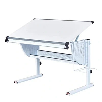 Imagen de Inter Link Escritorio Regulable en Altura Infantil Pupitre Superficie de Trabajo basculante Soporte para Mochilas Metal Blanco Molduras Verde Rosado y Matts 3en1