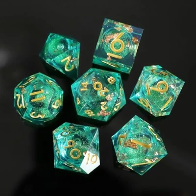 Imagen de Elifel DND Dados de rol Nucleo Liquido Arena Movediza Juego Dado Poliédrico y Borde Afilado Resina D&amp;D 7 Piezas para Mazmorras Dragones Pathfinder RPG MTG D4 D6 D8 D10 D12 D20 D%