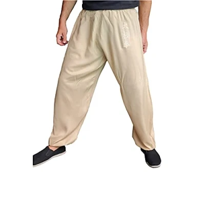 Imagen de Pantalones de Kung Fu Tai Chi y Wing Chun para Hombre Mujer Amplio Agradable en Viscosa (L, Color TJ Beige)