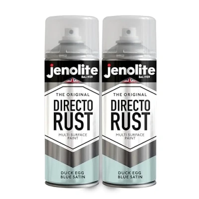 Imagen de JENOLITE DIRECTORUST Pintura en aerosol satinada HUEVO DE PATO AZUL 2x400ml multisuperficie todo uno: metal, madera, plástico Aplicar directamente sobre el óxido BS16C33
