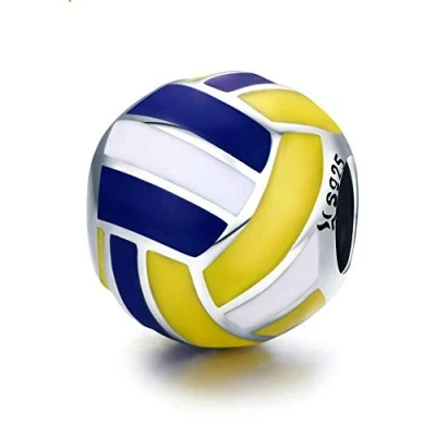 Imagen de Abalorio de voleibol con esmalte amarillo, blanco y azul, plata ley 925, dije deportivo para pulsera Pandora