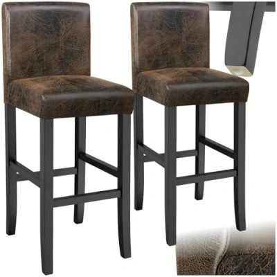 Imagen de TecTake® Taburete de Bar, Diseño Ergonómico, Cuero Sintético, Madera Maciza, Ideal para Comedor, Cocina, Asiento Altura 76 cm, Taburetes Altos Bar 2 Marrón Antiguo