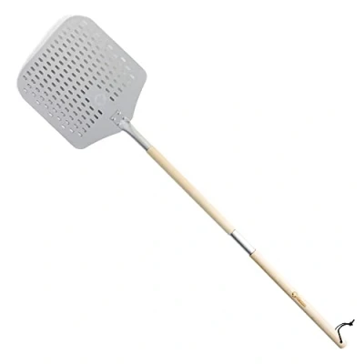 Imagen de Chef Pomodoro Pala Pizza Horno Larga Perforada 30 x 36 cm, para de Aluminio con Mango Extensible Madera Desmontable 124 cm Fácil Almacenamiento, Accesorios Cocina Hogar Gourmet