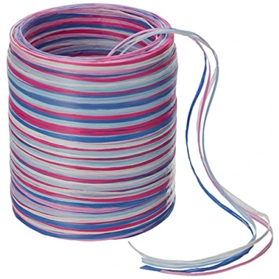 Imagen de C.E. PATTBERG PRÄSENT cinta regalo de rafia multicolor rosa azul blanco, 50 m decorativa para envolver regalos, decoración y manualidades versátiles creativas