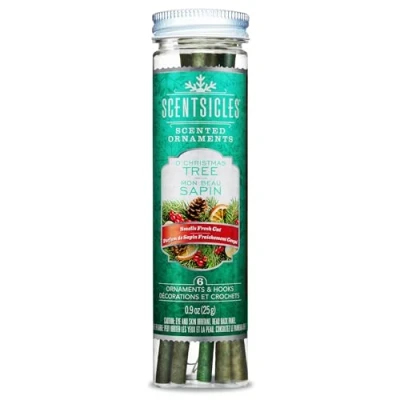 Imagen de Scentsicles HOMEO Adornos de Navidad perfumados para árbol con ganchos, 1 botella (6 varillas en total)