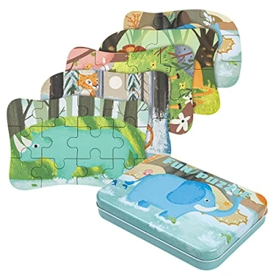 Imagen de BBLIKE Puzzle Infantil de para niños Rompecabezas Animales, puzle 5 imágenes, Madera, Adecuado y niñas a Partir 3, 4 años (Rompecabezas Animales)