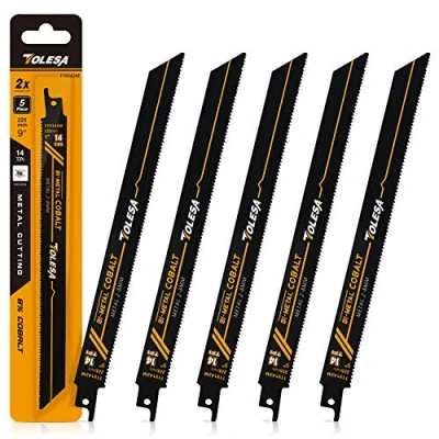 Imagen de TOLESA Hojas de sierra sable para corte metales pesados 225mm 14TPI tubos metal, chapa, barras refuerzo hierro fundido Bi Metal