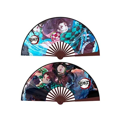 Imagen de 1pc Demon Slayer abanico de papel plegable mano bambú en blanco chino boda fiesta regalo