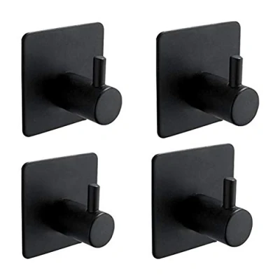 Imagen de Ibergrif M34251B Ganchos Acero, Soporte de Pared para Toallas Baño, Colgador Cocina, Adhesivo 3 m, 4 Piezas, Negro
