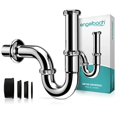 Imagen de Engelbach Sifón Lavabo Sifon Desagüe 1 1/4&quot; x 32 mm para Baño con Manguito de Goma Manual en Español Cromado