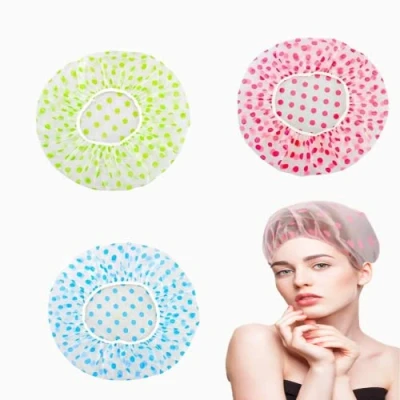 Imagen de 3 Piezas Gorros de Ducha, Reutilizables Gorro Baño Elástico, Lavables Banda Pelo, Ducha Impermeable, Femeninos para Salón, Spa, Viajes, Grande