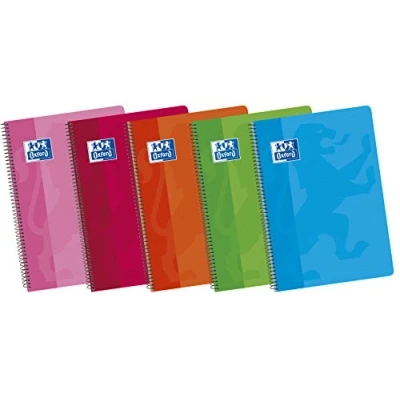 Imagen de Oxford, Cuadernos A4+ (Folio), Tapa Blanda, 80 Hojas Blancas Lisas. Pack 5 Libretas, Colores Surtidos