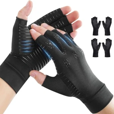 Imagen de Donfri 2 pares de guantes compresión cobre para artritis mujeres y hombres, color negro (S)