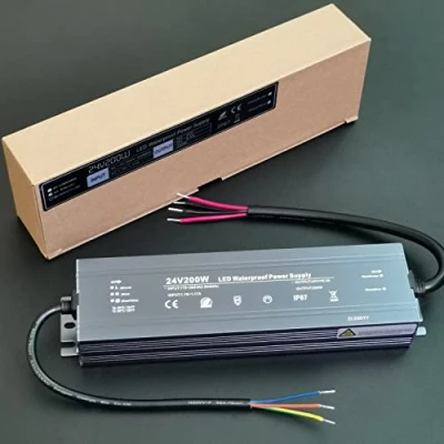 Imagen de Alinana 200W Transformador 220V a 24V, IP67 Resistente al Agua de 200W, para Lámparas y Tiras LED, Carteles, Cámara Web Aire Libre (0 8,5A)