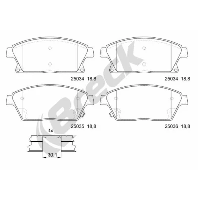 Imagen de BRECK 25034 00 701 10 Juego de pastillas freno con avisador acústico desgaste OPEL: Astra J Hatchback, GTC, Zafira C Tourer