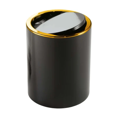 Imagen de Kleine Wolke cubo de basura para cosméticos Golden Clap, ABS, negro, 5 L, cilíndrico