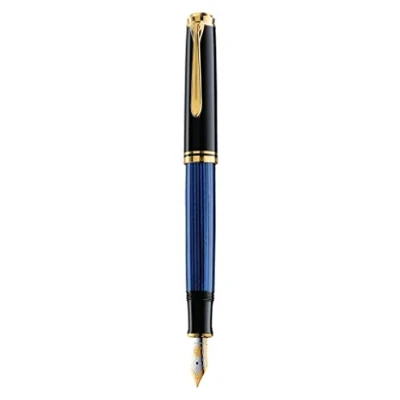Imagen de Pelikan 994947 Estilográfica de émbolo Souverän M400 M, con plumín oro y fornituras chapadas en oro, negro/azul