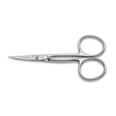Imagen de 3 Claveles tijera de bordar curva 10 cm 4&quot;, en acero carbono, profesional para labores bordado e hilo, niquelada