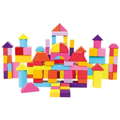 Imagen de Tambor de bloques Mertens con 100 piezas, juguete para niños a partir 1 año (bloques construcción coloridos y muchas formas, incluye tamaño: XL), Multicolor