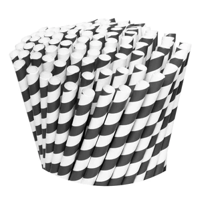 Imagen de Love Nature Pajitas Recicladas Lineas blancas y negras 100 piezas de papel Straws Biodegradables cañitas para beber desechables Carton
