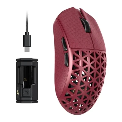 Imagen de ATTACK SHARK R5 Ultra Ratón Inalámbrico Para Juegos De Alta Velocidad Fibra Carbono, Ultraligero 39g, Lija, 2.4G/BT/USB C, Sensor PAW3950MAX, Tasa Sondeo Inalámbrica 8KHz, 42KDPI, Win/Mac Rojo