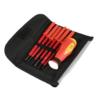 Imagen de Jadeshay Destornilladores, 7 Piezas Juego de Destornilladores Electricista con Mango Engomado VDE Profesional Planos y PH Bolsa Almacenamiento
