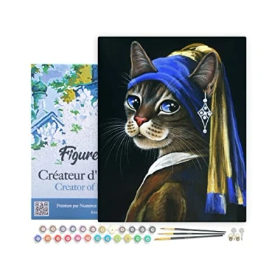 Imagen de Figured&#039;Art Pintar por Numeros Adultos con marco El joven gatito la perla Manualidades pintura acrilica Kit Cuadro DIY completo 40x50cm bastidor montado