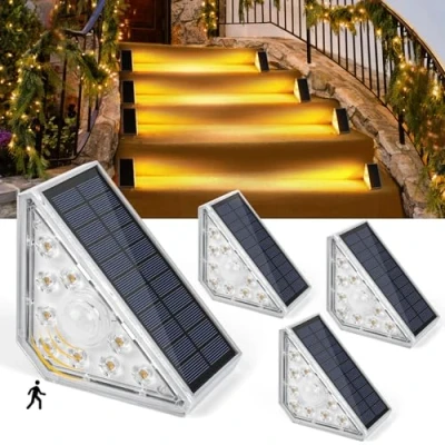 Imagen de Czemo Lámpara solar para escaleras exteriores, iluminación de con detector movimiento, 3000 K, blanco cálido, IP67, resistente al agua, luz LED escalones, jardín, escaleras,