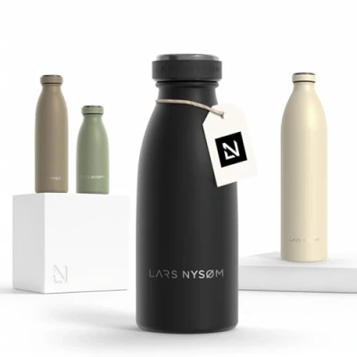 Imagen de Lars NYSØM Botella de Acero Inoxidable aislada 0,35l Agua 0,35 litro a Prueba Fugas para Deportes, Bicicleta, Perro, (Carbon Black, 350ml)
