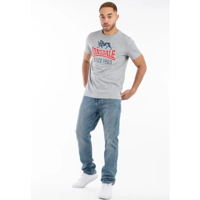 Imagen de Lonsdale Normale Passform Gonfirth Camiseta estampada, Hombre, Talla: XL, Marl grey navy red