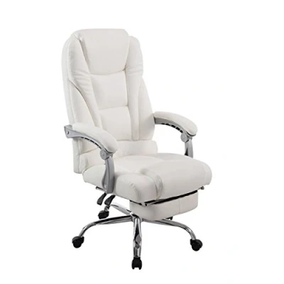 Imagen de CLP Silla De Oficina Pacific En Simil Cuero &amp; con Reposapiés Extraíble I Escritorio Regulable Altura Giratoria, Color:Blanco