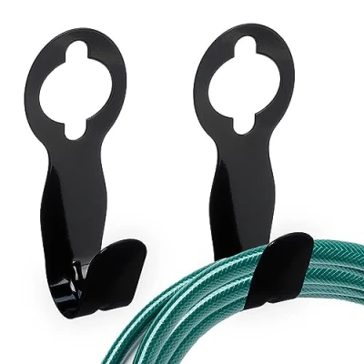 Imagen de Relaxdays Soporte Manguera de Pared o Grifo, Pack 2, Cuelgamangueras Jardín, para hasta 30 m, 23 x 9 cm, Negro, Hierro