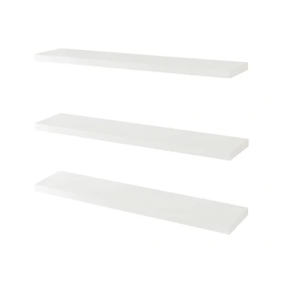 Imagen de [en.casa] Estantería Pared Stranda de 3 Estantes Juego Baldas Flotantes para Sala Baño Cocina Dormitorio Despacho MDF Metal 100x20x3,5cm Blanco
