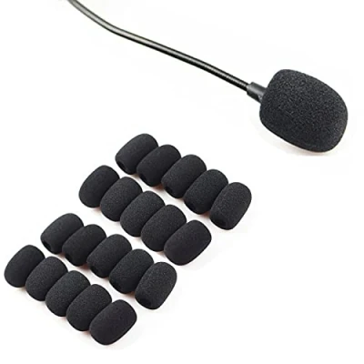Imagen de SHULLIN 20 piezas de repuesto para micrófono, filtro viento espuma, protección contra el viento, funda espuma micrófonos solapa, micrófono y auriculares (negro)
