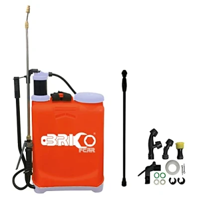 Imagen de Pulverizador Manual, Capacidad 16 litros con Lanza Extensible Anti Corrosión y de plástico Bricoferr, Naranja Gris