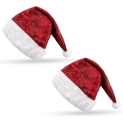 Imagen de FUIPVGI 2 sombreros de Papá Noel lentejuelas rojas, sombrero Navidad, diadema Navidad brillante, Noel, para disfraz Año Nuevo, suministros fiesta