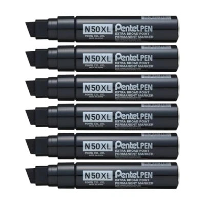 Imagen de Pentel Marcador industrial con cuerpo de aluminio y punta biselada XL. Apto para casi todas las superficies. Color negro. Pack 6
