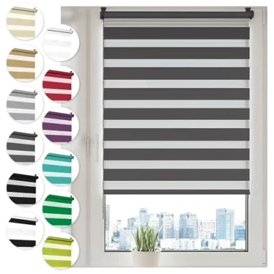 Imagen de Sonello Estor enrollable de doble capa noche y día 110cm x 130cm Antracita, Klemmfix sin taladrar,Tejido,Fácil Instalar Herramientas para ventanas puertas, proteccion solar,Stores