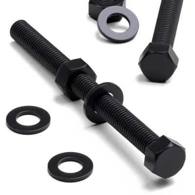 Imagen de 10x Tornillo de cabeza Hexagonal Polipropileno Negros (PP), Pernos Tornillos y Tuercas Plástico, M8 x 100mm, arandelas