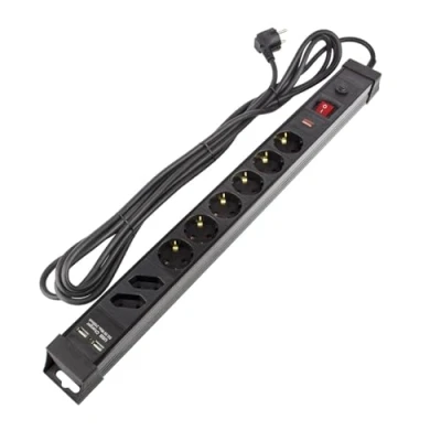 Imagen de LEDKIA LIGHTING Base Múltiple 6 Enchufes Tipo F Schuko Protector Sobretensiones+2 C+ 2xUSB 5m