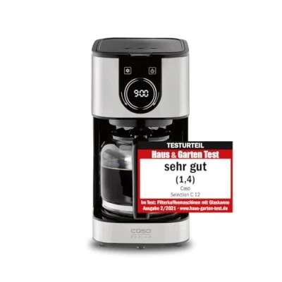 Imagen de Caso Selection C Cafetera con carcasa de acero inoxidable para hasta 12 tazas café, depósito agua aprox. 1,5 litros indicador agua, temperatura 92 96 C, reloj LED y