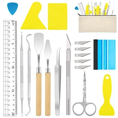 Imagen de ImnBest Juego de 19 Herramientas desmalezado para Manualidades, plóter Acero Inoxidable, Accesorios Incluyendo Tijera, Pinzas, escardadores, raspador