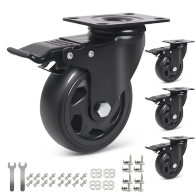 Imagen de RRIUTO Ruedas Giratorias de 100MM, para Muebles Rueda Pivotantes Placa Con freno, Freno Industrial, 650 kg, 16 Tornillos