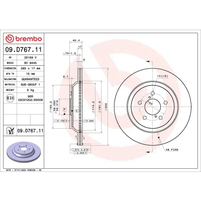 Imagen de BREMBO 09.D767.11 Disco de freno 285 17 5 ventilación interna revestido SUBARU: Impreza V Hatchback