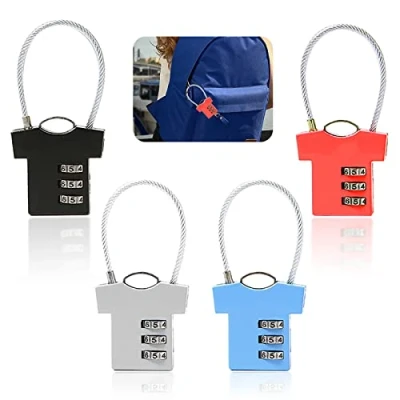Imagen de Candado Taquilla Gimnasio 4 Piezas Maleta Viaje Mini 3 Digitos Combinacion Forma de la camiseta para Maletas Mochila Equipaje