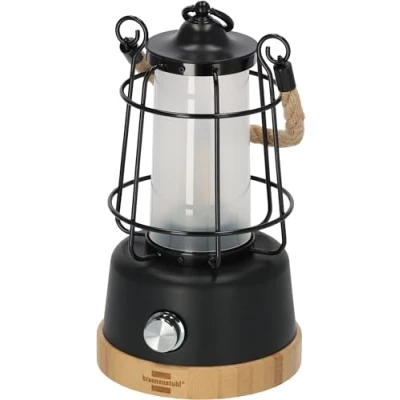 Imagen de Brennenstuhl linterna camping recargable / lámpara de CAL 1 con cuerda cáñamo y base bambú (350 lm, IP44, hasta 75h iluminación, luz regulable, power bank)
